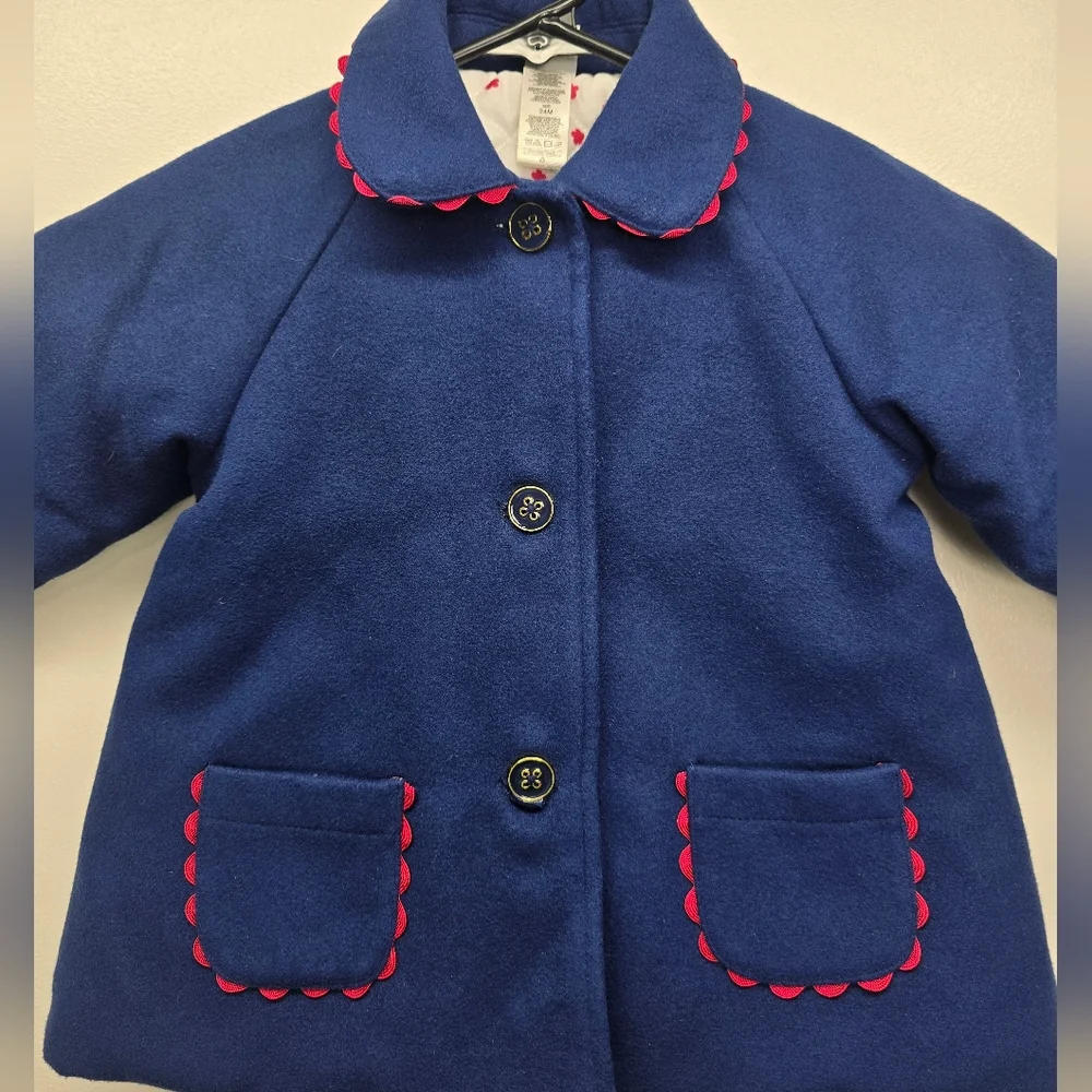 Little Me Navy Pea Coat Girls 24 Months 24M Bow Pockets Button Up